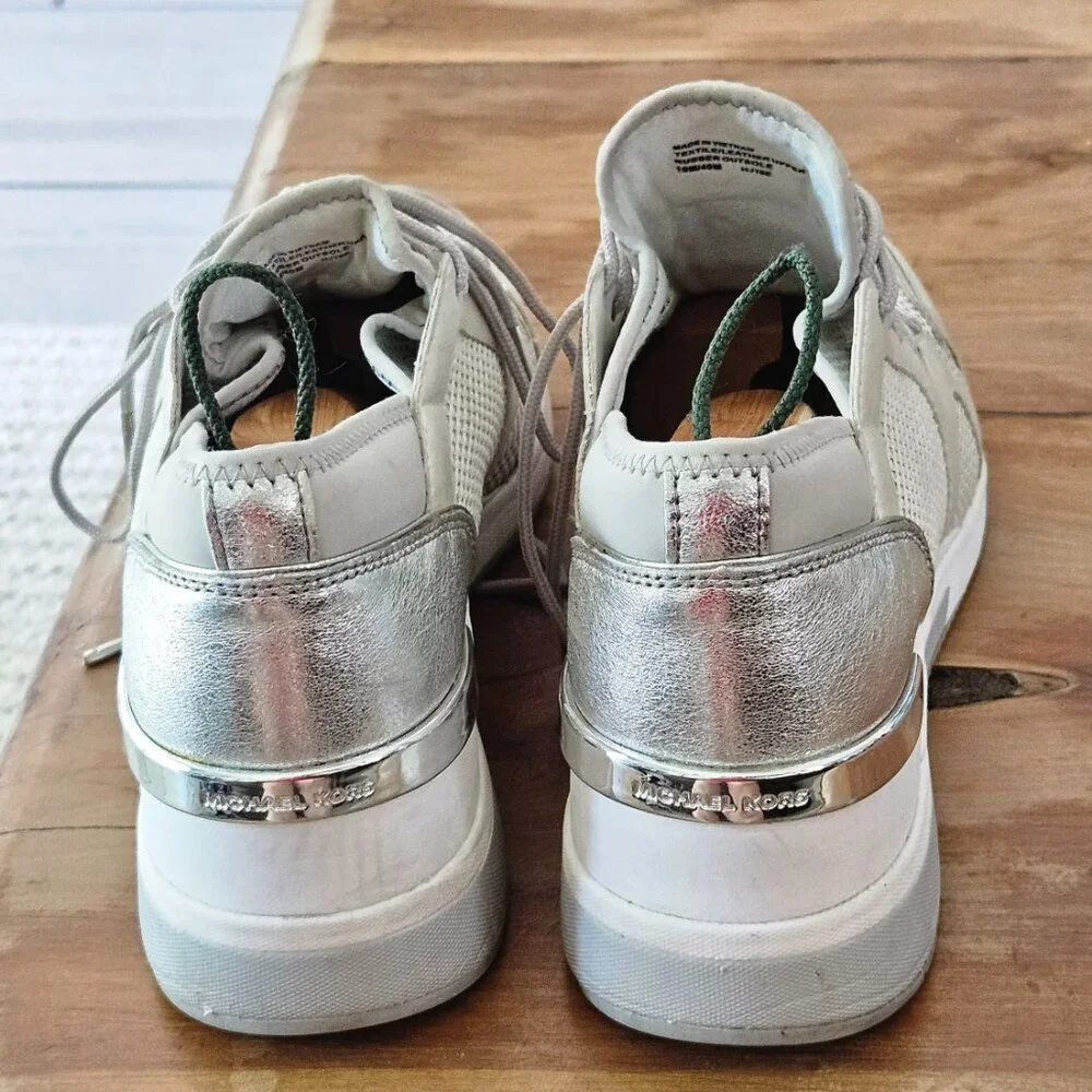 Michael Kors Liv Trainer Wedge White and Silver sneakers Size 10